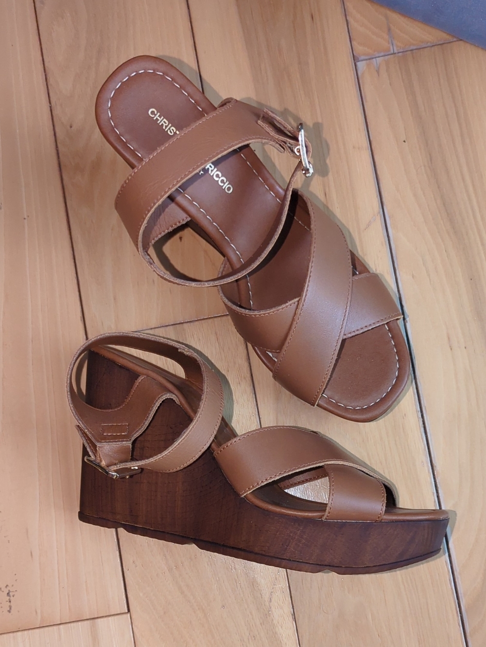 Italian Tan Leather Wedge Sandals